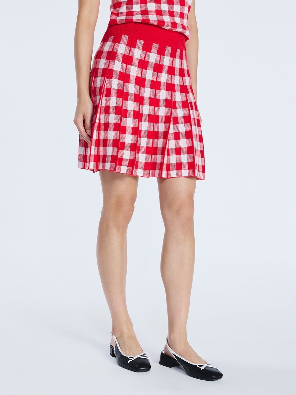 Free Assembly Red Gingham A-Line Knit Skirt